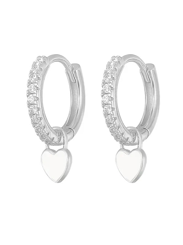 Dainty Heart Mini Silver Hoop Earrings