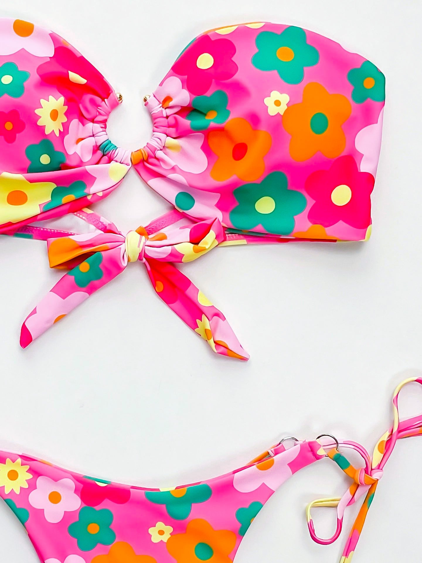 Pink Flower Power Strapless Swimsuit Set