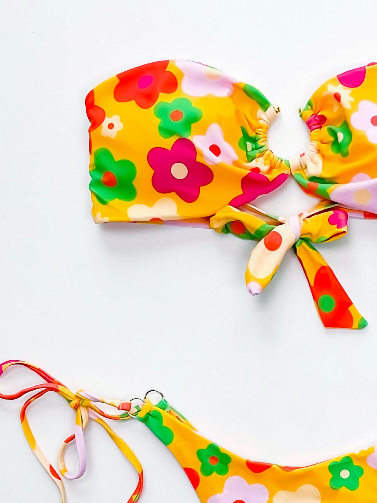 Yellow Flower Power Strapless Swimsuit Set