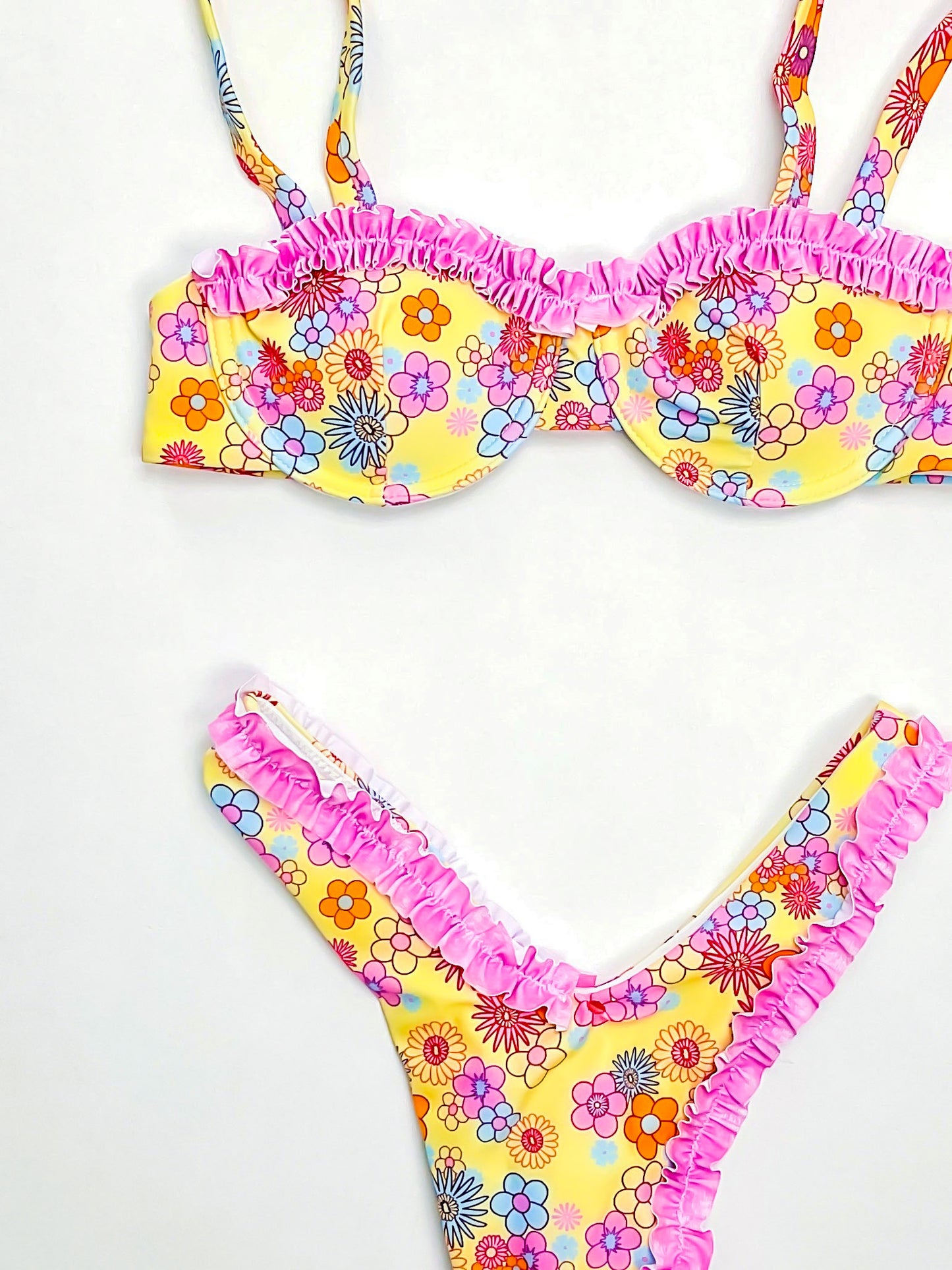 Pink Ruffled Up Floral Swimsuit Set