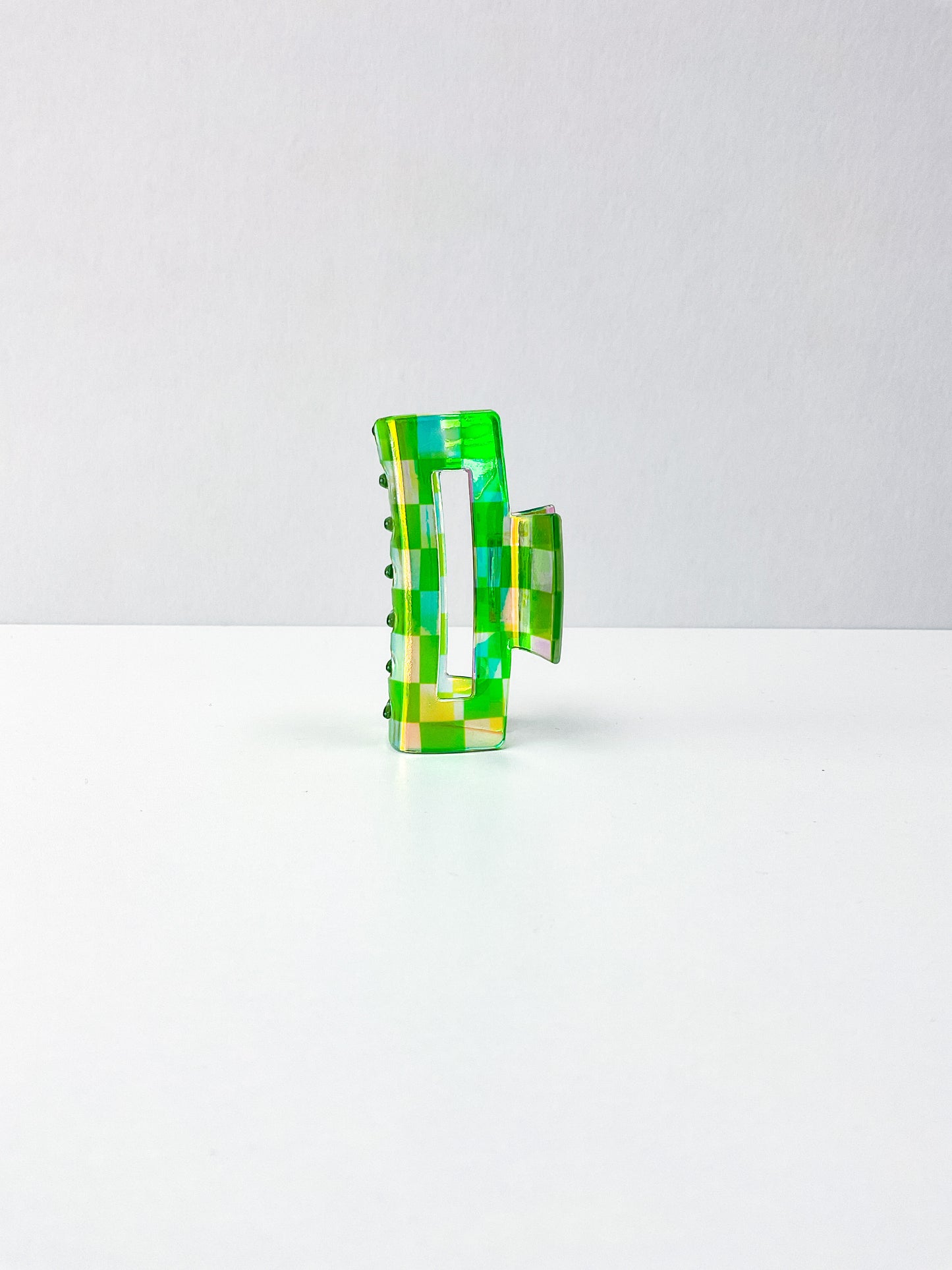 Green Iridescent Checkered Claw Clips