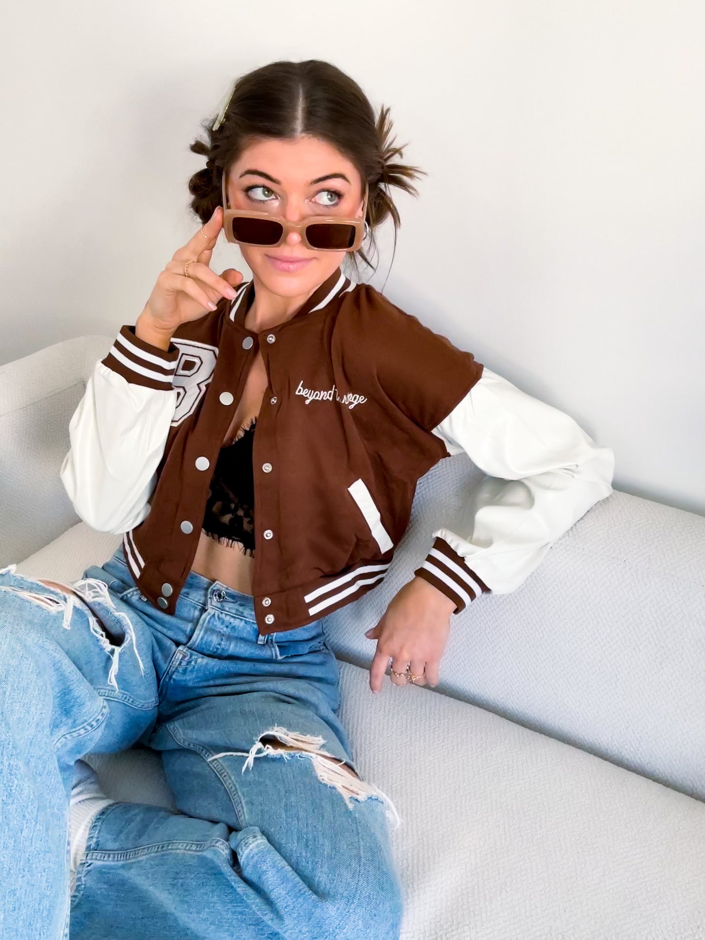 Trendy B Faux Letterman Crop Jacket