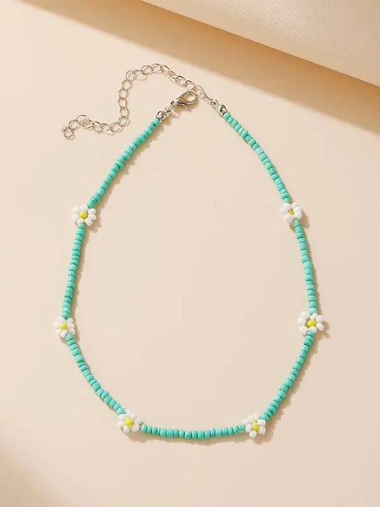 Moonflower Turquoise Beaded Necklace