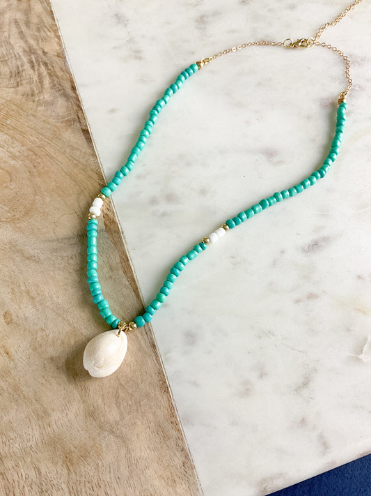 Aqua Girl Beaded Shell Necklace