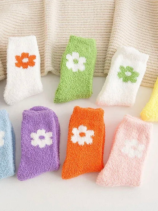 Kids Fuzzy Flower Socks