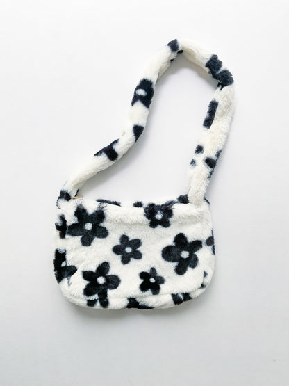 Fuzzy Wuzza Black & White Flower Purse