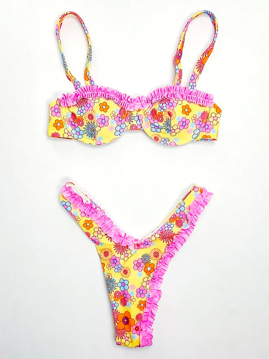 Pink Ruffled Up Floral Swimsuit Set