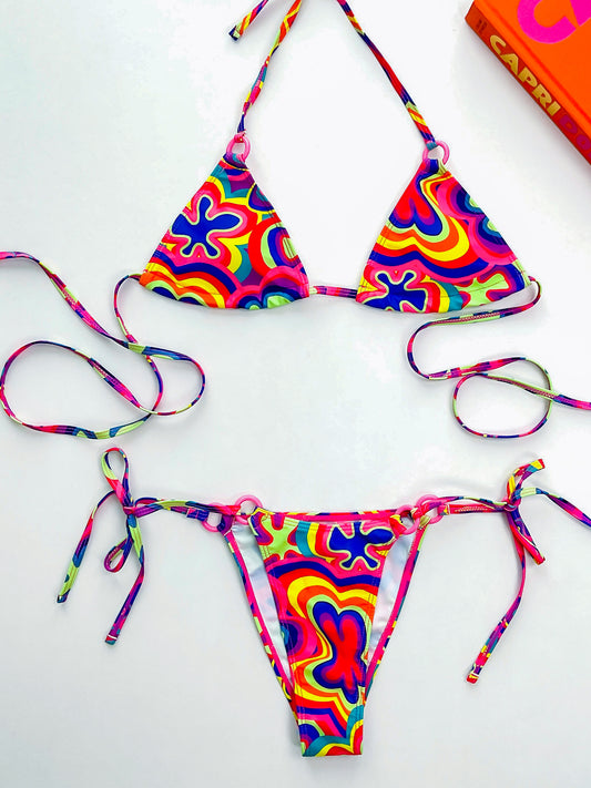 Groovy Babyy Strappy Floral Print Bikini Set