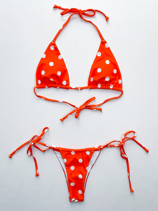 Orange & White Polka Dot String Bikini Set