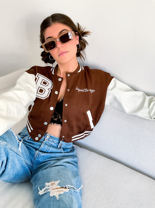 Trendy B Faux Letterman Crop Jacket