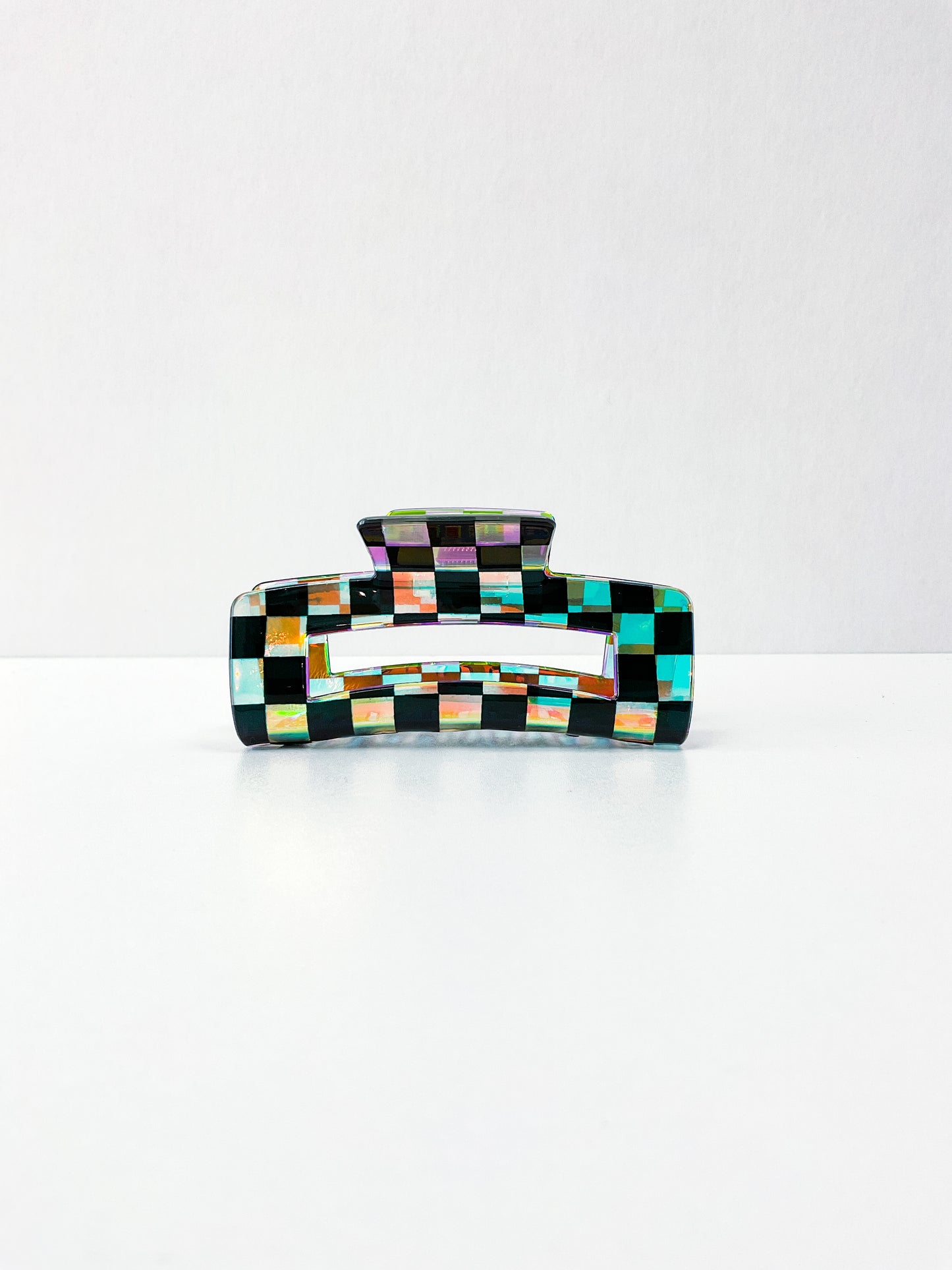 Black & White Iridescent Checkered Claw Clips