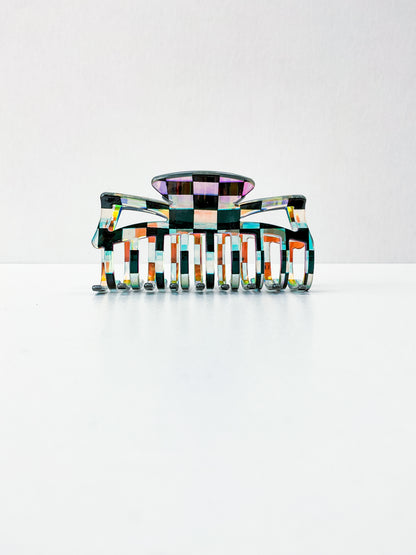 Black & White Iridescent Checkered Claw Clips